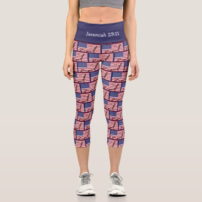 Customisable | Patriotic | USA AMERICAN FLAG Capri Leggings (Front)