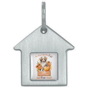 Customisable Paw-fect Autumn Dog Latte Pet ID Tag