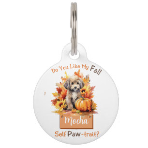 Customisable Paw-fect Autumn Dog Mocha Pet Tag