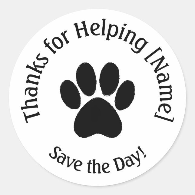 Customisable Paw Print Thank You Stickers (Front)