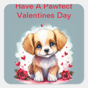 Customisable Pawfect Valentine’s Day Puppy,  Square Sticker