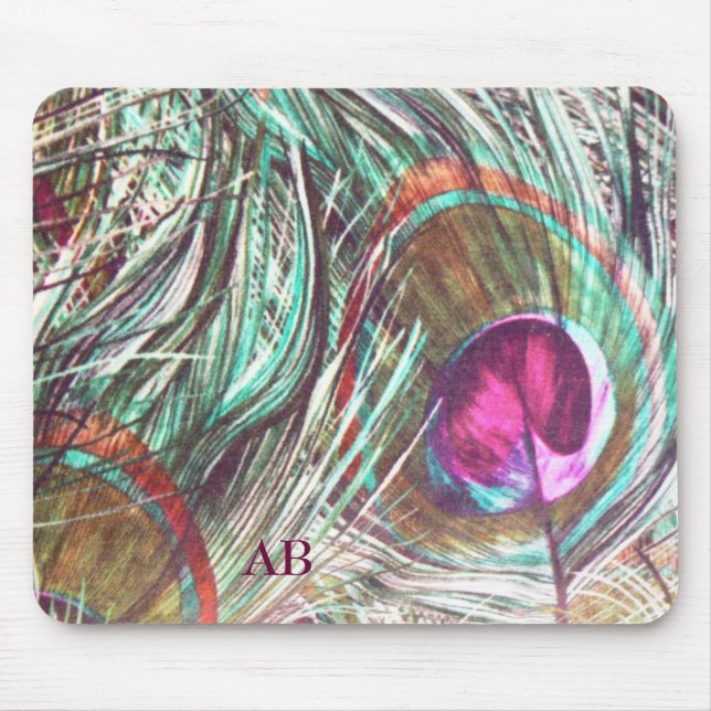 Customisable: Peacock feathers Mouse Mat (Front)