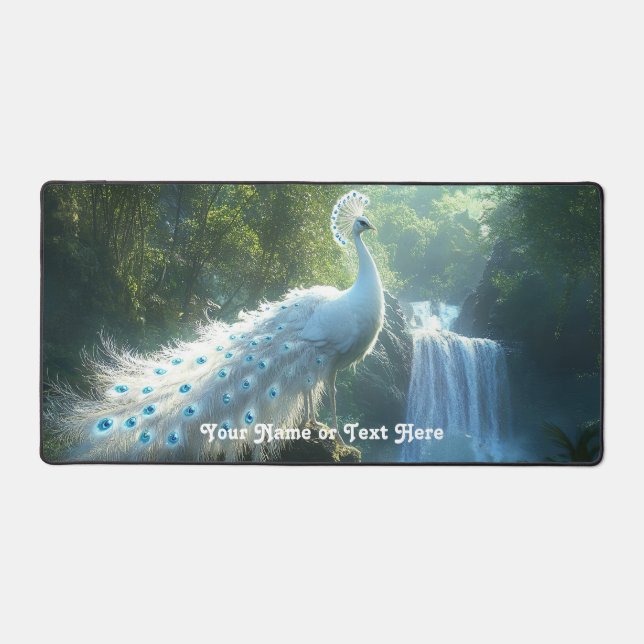 Customisable Peacock Forest Waterfall Desk Mat (Front)