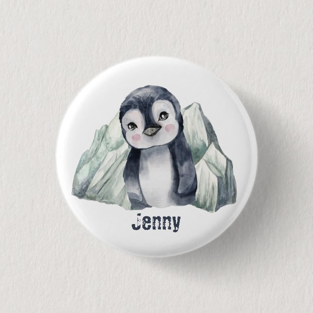Customisable Penguin In Winter 3 Cm Round Badge (Front)