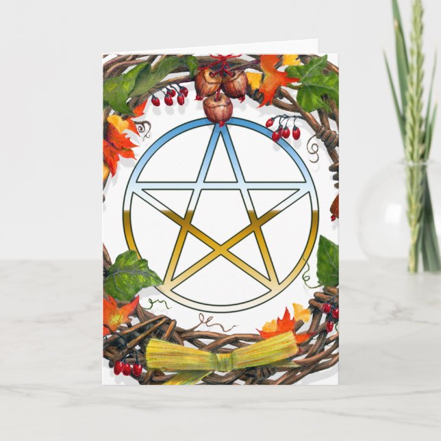 Customisable Pentacle and Wreath Holiday Card (Front)