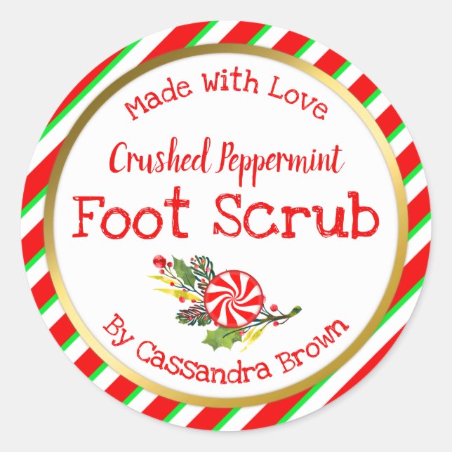 Customisable Peppermint Christmas Foot Scrub DIY Classic Round Sticker (Front)