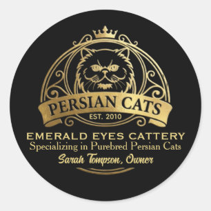 Customisable Persian Cattery Elegant Gold Design Classic Round Sticker