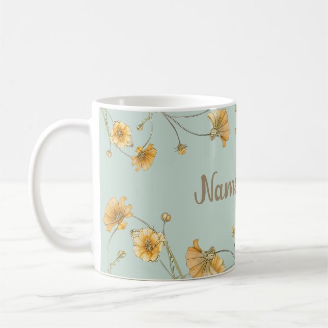 Customisable Personalise Floral Coffee Tea Cup Mug (Left)
