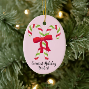 Customisable Personalised Christmas candy Cane Ceramic Tree Decoration