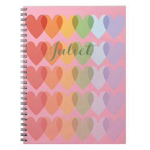 Customisable Personalised Cute Hearts Rainbow Notebook
