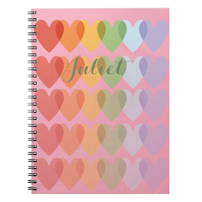 Customisable Personalised Cute Hearts Rainbow  Notebook (Front)
