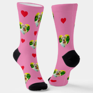 Customisable Pet and Hearts Pattern Pink Socks