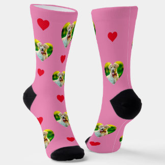Customisable Pet and Hearts Pattern Pink Socks