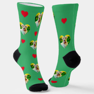 Customisable Pet and Hearts Pattern Sea Green Socks