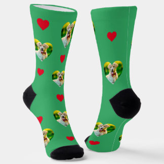 Customisable Pet and Hearts Pattern Sea Green Socks