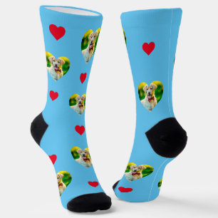 Customisable Pet and Hearts Pattern Sky Blue Socks
