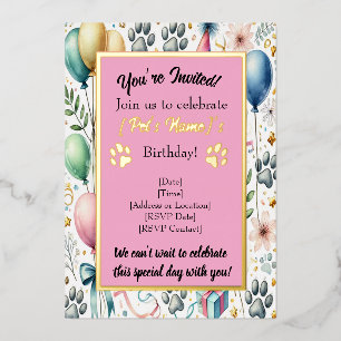 Customisable Pet Birthday Foil Invitation