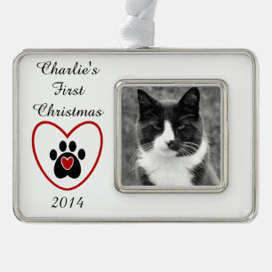 Customisable Pet's First Christmas Silver Plated Framed Ornament
