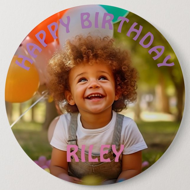 Customisable Photo and Name Birthday Button (Front)