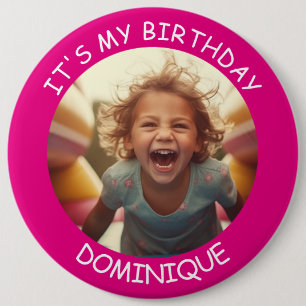 Customisable Photo and Name Birthday Button