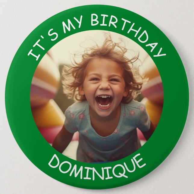 Customisable Photo and Name Birthday Button (Front)