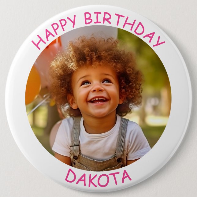 Customisable Photo and Name Birthday Button (Front)