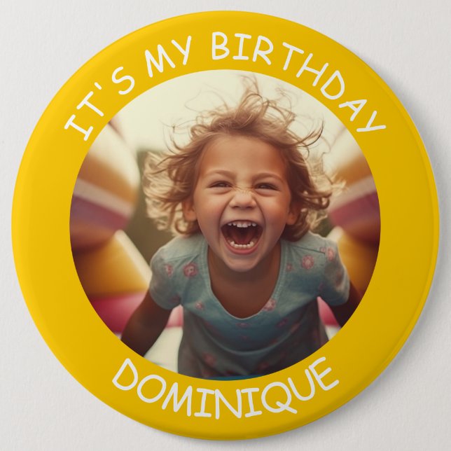 Customisable Photo and Name Birthday Button (Front)