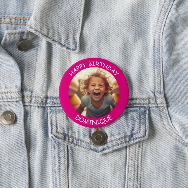 Customisable Photo and Name Birthday Button (In Situ)