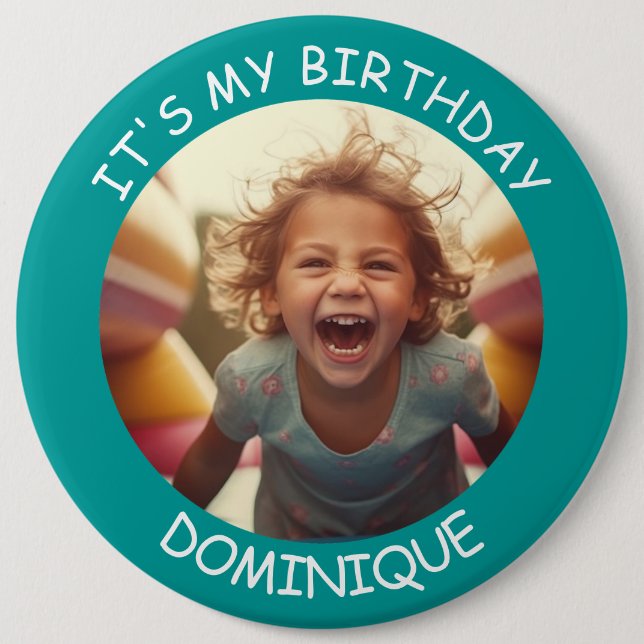 Customisable Photo and Name Birthday Button (Front)