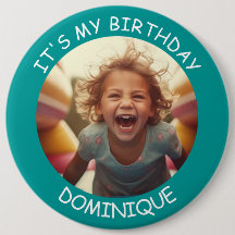 Customisable Photo and Name Birthday Button