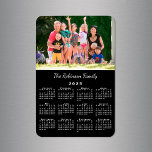 Customisable Photo and Name Black 2025 Calendar Magnet<br><div class="desc">Personalise a 2025 calendar magnet with the people you love. Replace the sample photo and name with your own in the sidebar. The custom text is in a modern white script font. Below it is a small white calendar on a black background. Makes a great custom stocking stuffer. Calendar design...</div>