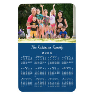 Customisable Photo and Name Blue 2024 Calendar Magnet