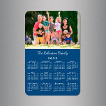 Customisable Photo and Name Blue 2025 Calendar Magnet<br><div class="desc">Personalise a 2025 calendar magnet with the people you love. Replace the sample photo and name with your own in the sidebar. The custom text is in a modern white script font. Below it is a small white calendar on a blue background. Makes a great custom stocking stuffer. Calendar design...</div>