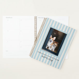 Customisable Photo Blue And Beige Stripes Fun Planner