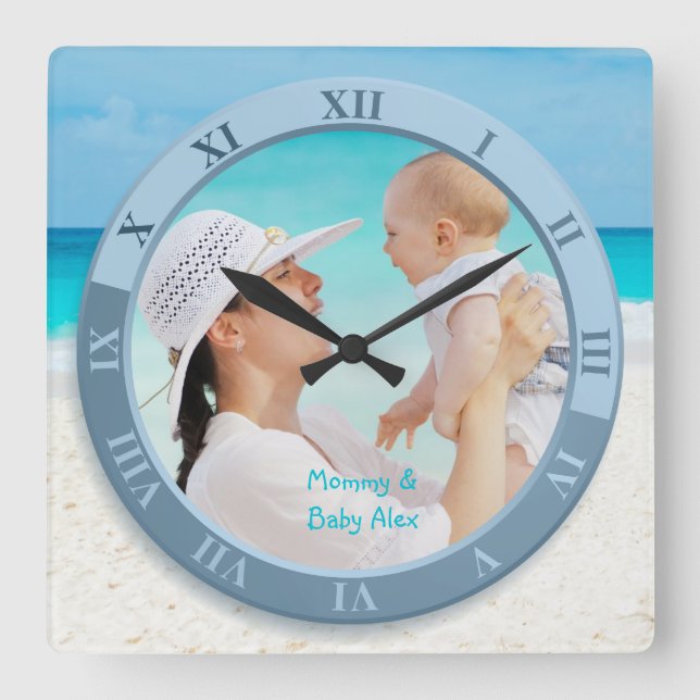 Customisable Photo Clock Coastal Beach Blue Sea (Front)
