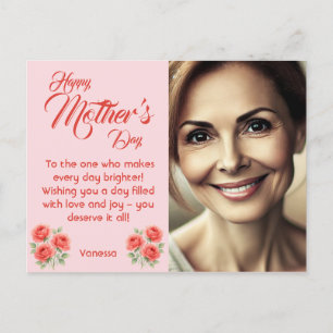 Customisable Photo & Floral Decor – Pastel Pink Holiday Postcard