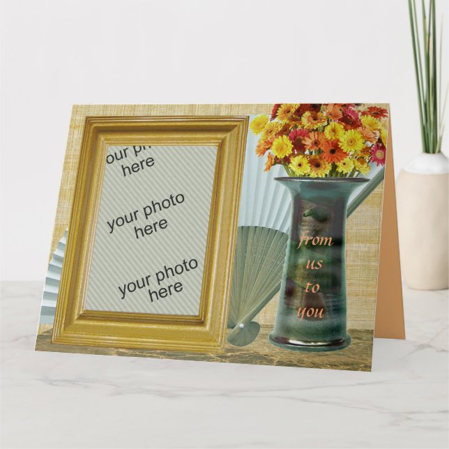 Customisable Photo Frame Fan Vase Flowers Us You Card (Front)