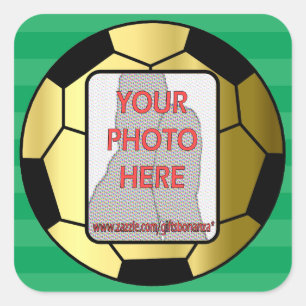 Customisable photo gold soccer ball square sticker