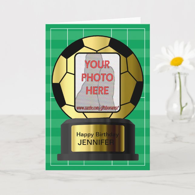 Customisable photo GOLD soccer  birthday cards (Small Plant)