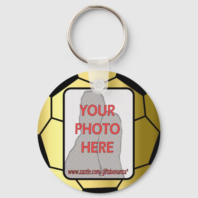 Customisable Photo Golden Soccer Ball Key Ring (Front)