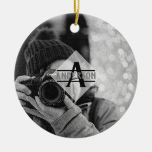 Customisable PHOTO Monogram Gifts Modern Ceramic Tree Decoration
