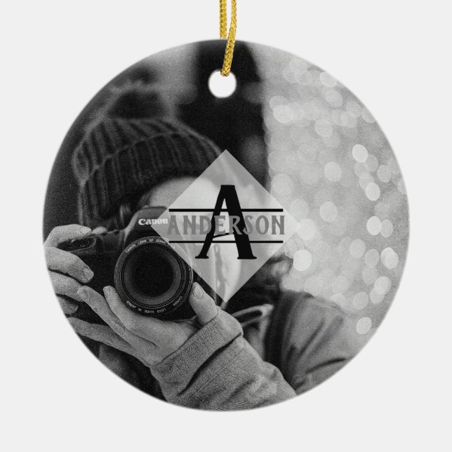 Customisable PHOTO Monogram Gifts Modern Ceramic Tree Decoration (Front)