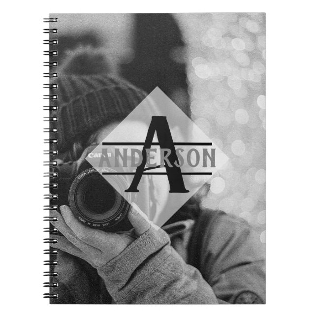 Customisable PHOTO Monogram Gifts Modern Notebook (Front)