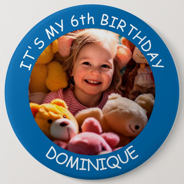 Customisable Photo, Name And Age Birthday Button (Front)