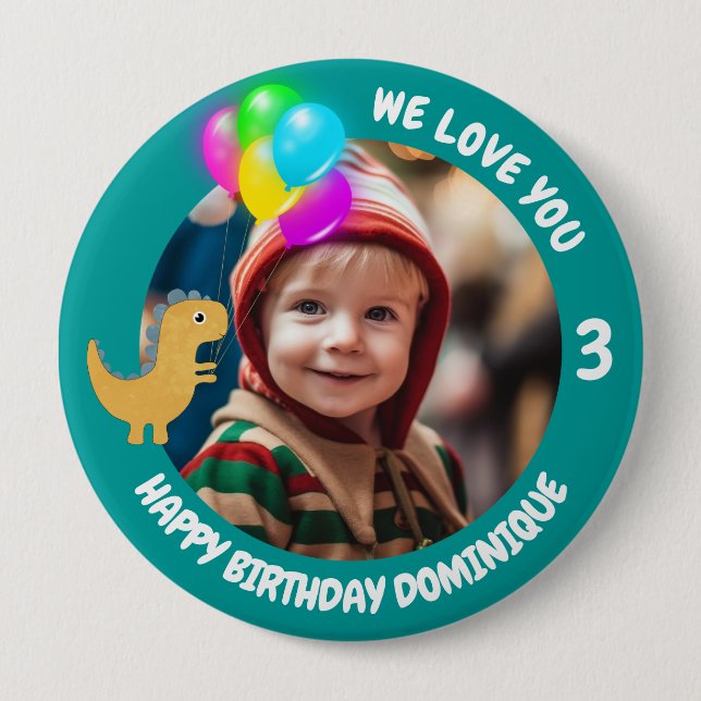 Customisable Photo, Name And Age Birthday Button (Front)