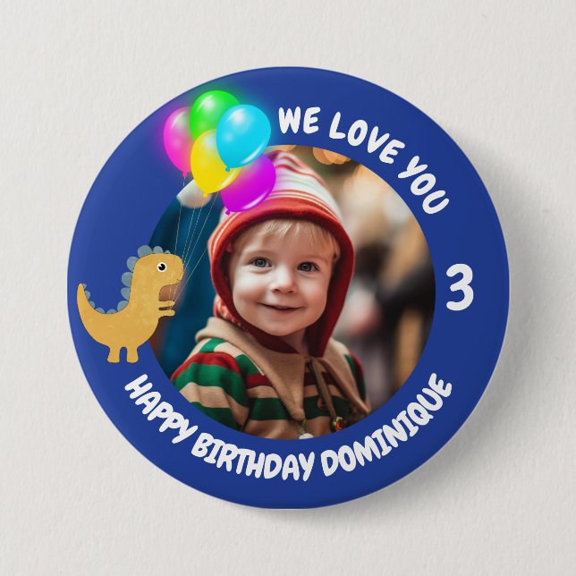 Customisable Photo, Name And Age Birthday Button (Front)