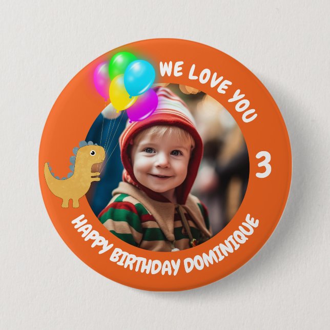 Customisable Photo, Name And Age Birthday Button (Front)