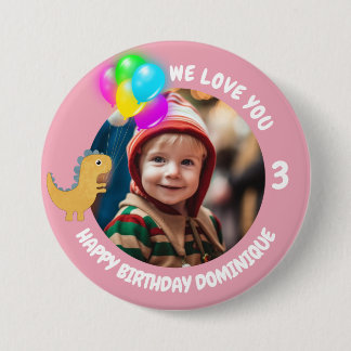 Customisable Photo, Name And Age Birthday Button
