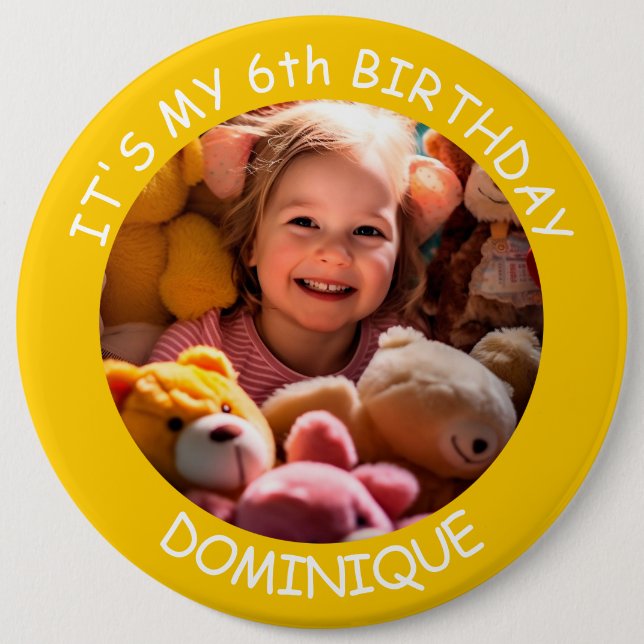 Customisable Photo, Name And Age Birthday Button (Front)