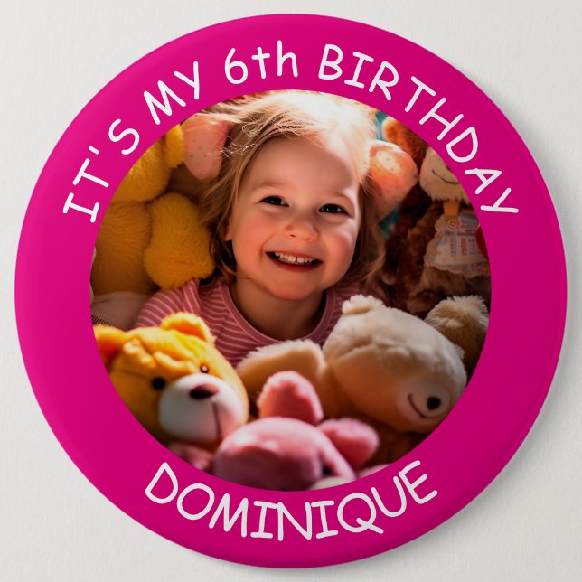 Customisable Photo, Name And Age Birthday Button (Front)